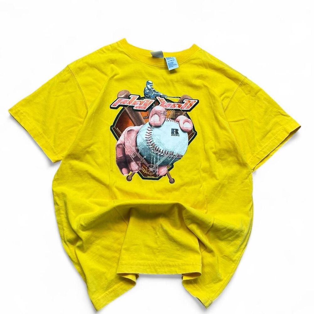 Vintage play ball Russell-athletic Men's Yellow T-shirt
